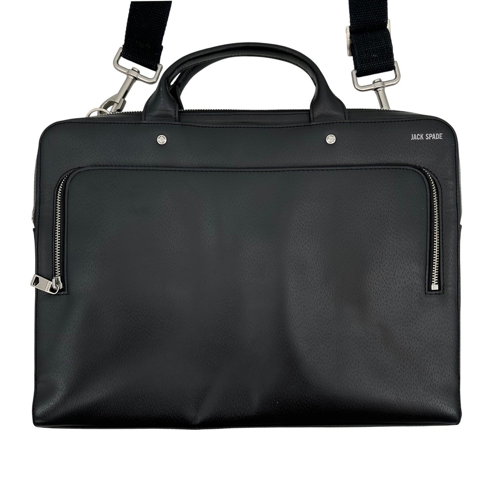 Jack Spade Black Leather Slim Briefcase Messenger Bag Laptop Bag Mens